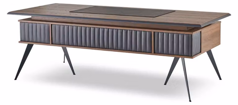 Bürotisch Rechteckig Form Braun Grau Zweifarbig mit Schubladen Modern