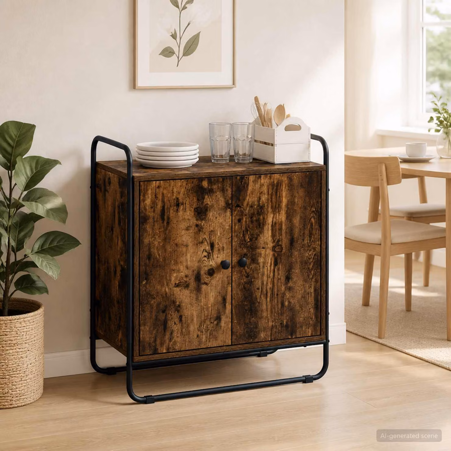 Credenza vidaXL in stile industrial color rovere fumo, realizzata in legno e metallo, L 68 cm x P 35 cm x H 75 cm