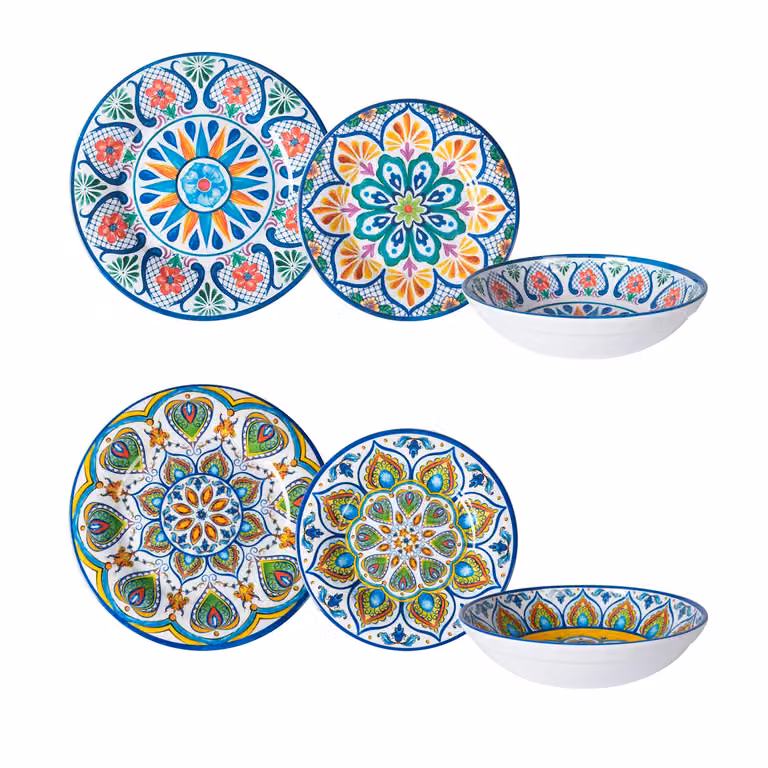 Servizio di piatti GUSTO CASA in melamina con decorazioni maioliche multicolor, 12 pezzi