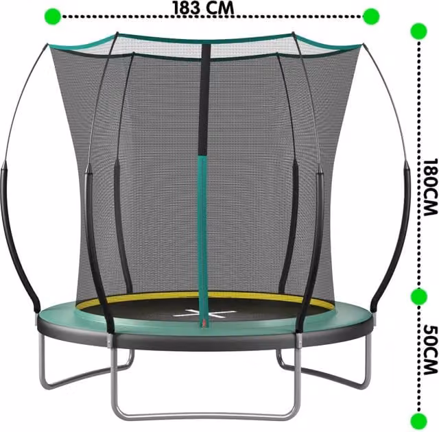 Trampolino da esterno WISHDOR con rete di sicurezza e design senza fessure, verde