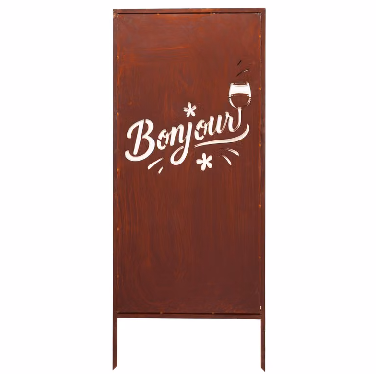 Paravento da Giardino in Acciaio Arrugginito « Bonjour » 120x50 cm Pannello Decorativo
