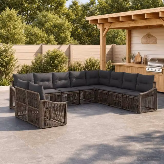 Set Divano da Giardino 10 pz Grigio polyrattan 3436052