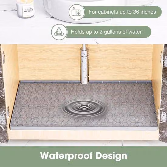 Allecto Premium - Tappetino impermeabile e antiscivolo per mobili da cucina - Grigio - 864 x 559 cm