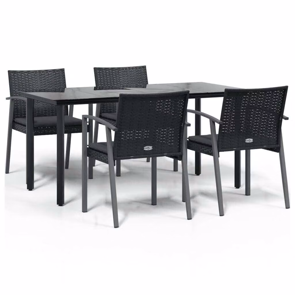 Set Pranzo da Giardino 5pz con Cuscini in Polyrattan e Acciaio