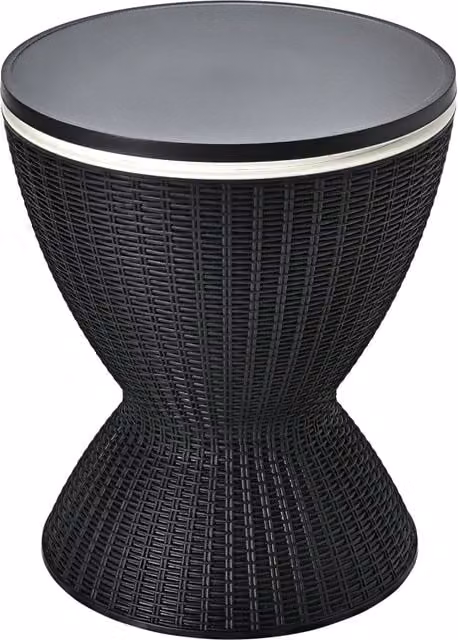 Tavolo da giardino rotondo con secchiello del ghiaccio integrato effetto rattan nero, resistente alle intemperie e regolabile in altezza – 1