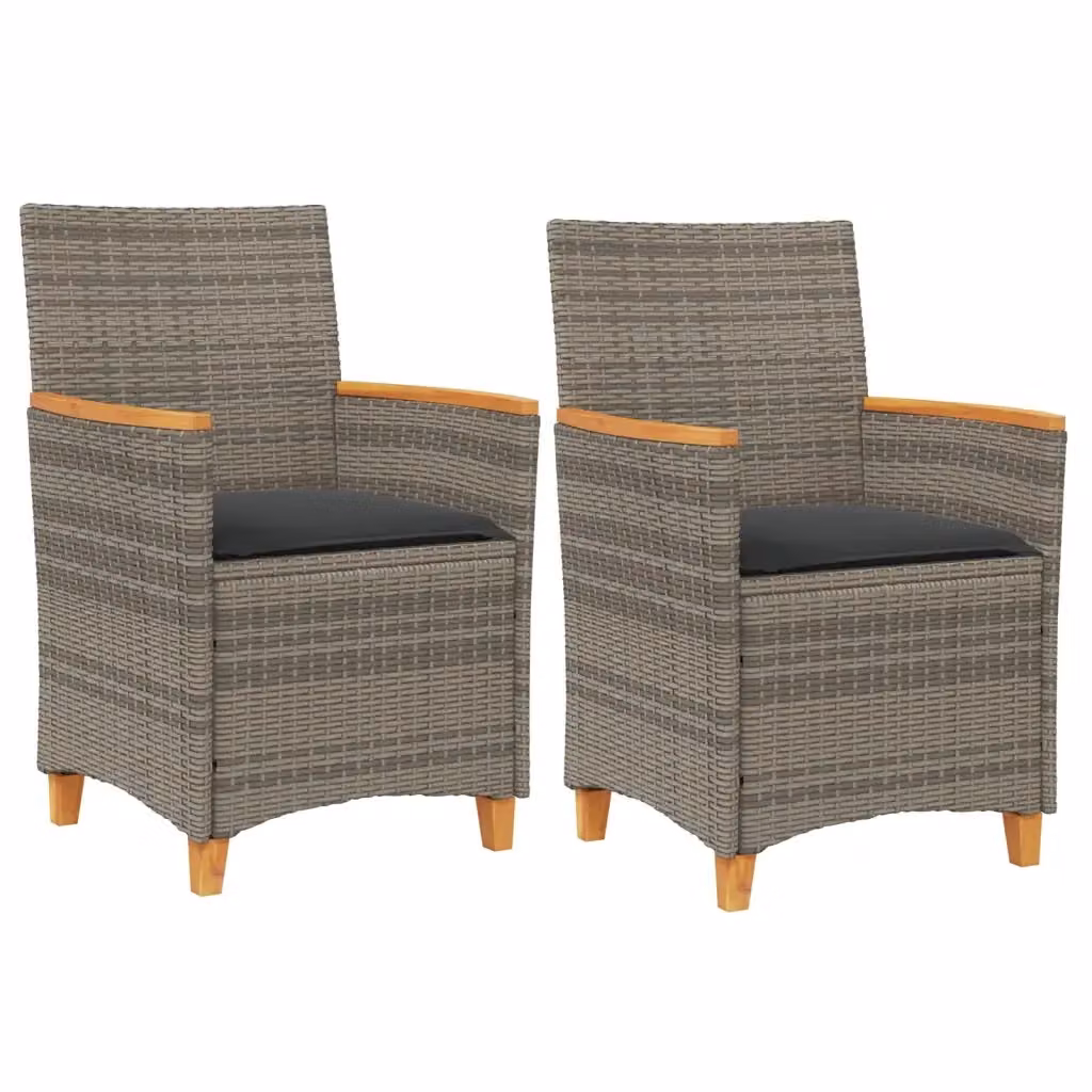 Set di 2 sedie da giardino vidaXL in polyrattan e legno di acacia con cuscini grigi e braccioli – 2