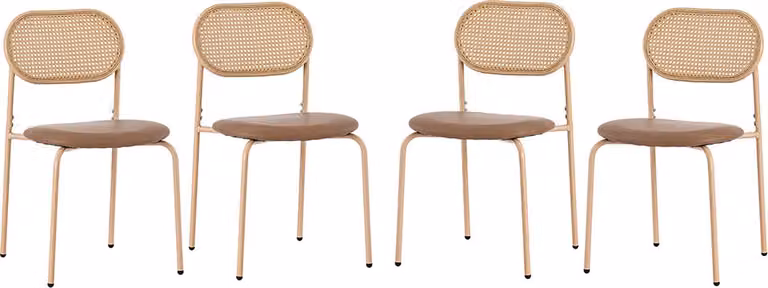Set di 4 sedie da pranzo Sweiko, moderne, semplici sedie per il tempo libero con quattro gambe in metallo, sedie per il tempo libero in rattan, marrone