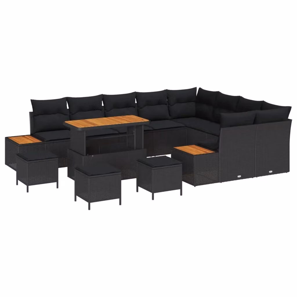 Set Divano da Giardino vidaXL 13 pz in Polyrattan Nero con Cuscini e Tavolino – 2