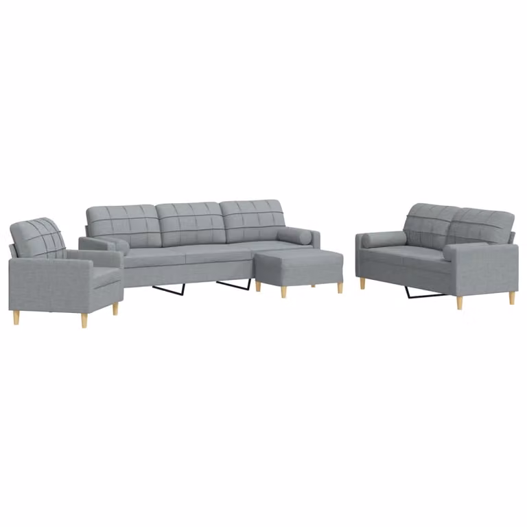 Maison Exclusive - Set divano 4 pezzi con poggiapiedi e cuscini decorativi in tessuto grigio chiaro