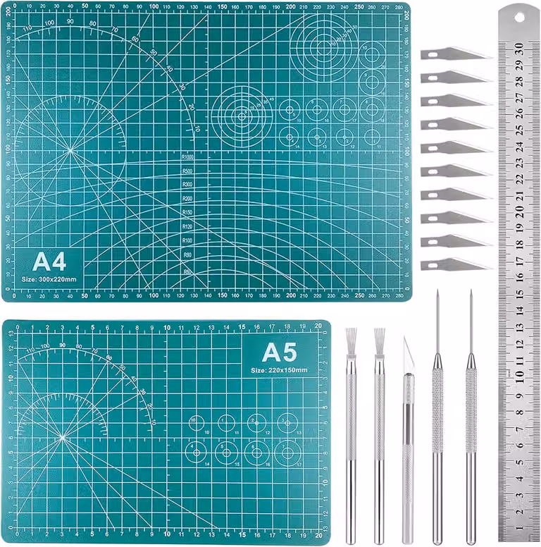 Set di 18 strumenti per la modellazione con argilla polimerica, completo di tappetini da taglio e righello in acciaio inossidabile, ideale per progetti fai-da-te