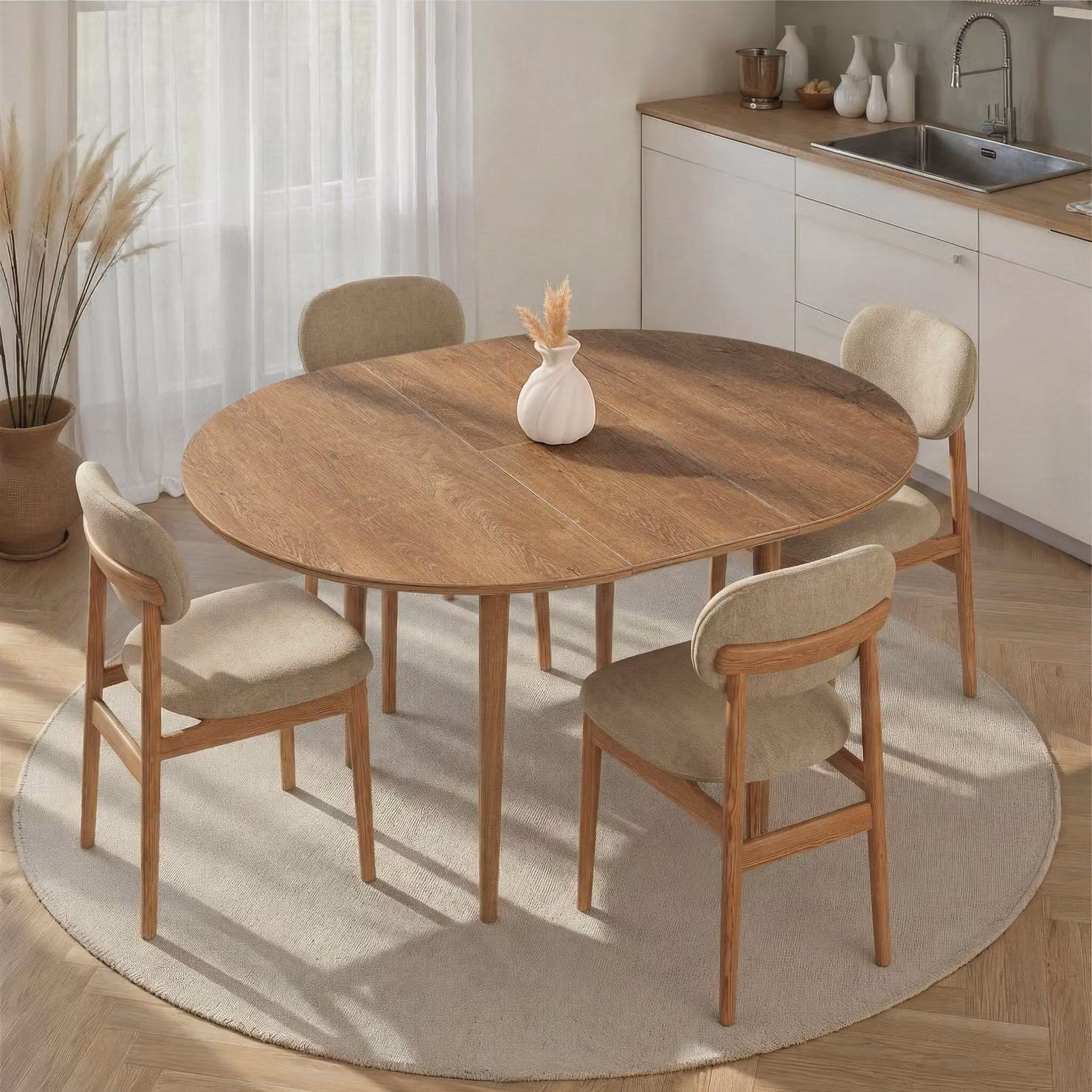 Skye Decor, tavolo da pranzo allungabile in pannello truciolare rivestito al 100% in melamina, rovere Kafka, 100 x 75 x 100 cm (131 cm quando allungato) | Gambe in legno dello spessore di 18 mm | Design scandinavo per una casa moderna.