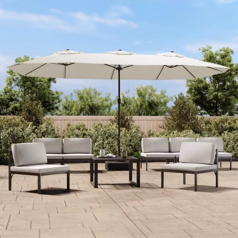 The Living Store Ombrellone doppio con LED Sand white 449x245 cm