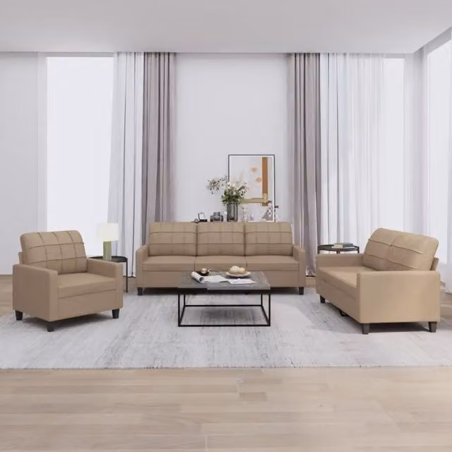 vidaXL Set di Divani 3 Pezzi Moderno in Similpelle con Cuscini Beige e Marrone