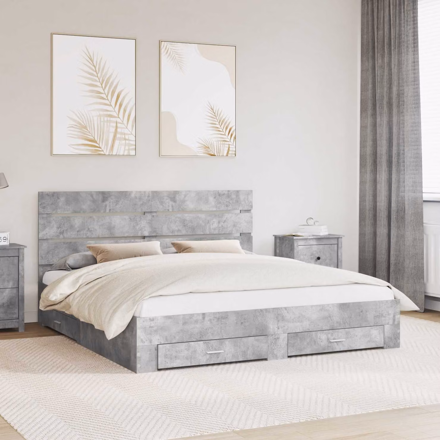 Struttura letto moderna con cassetto vidaXL in legno ingegnerizzato Grigio, L/P: 200 x 200 cm