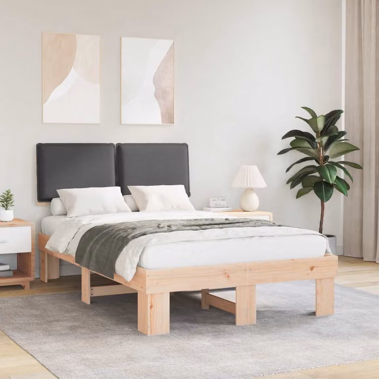 Letto con testiera rivestita vidaXL in legno di pino e tessuto grigio L 120 cm x P 200 cm