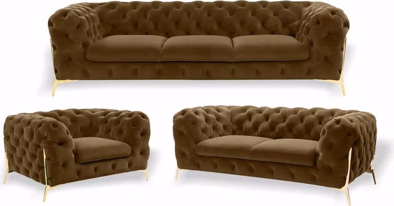 Luxus Möbel Sofa Garnitur Couch Sofa Polster 3 2 1 Sitzer Chesterfield Holz 3tlg