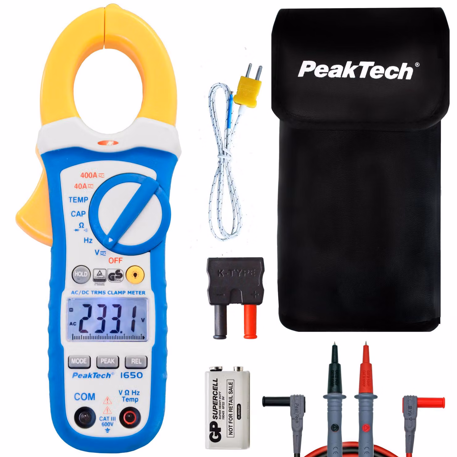 PeakTech P 1650 - Pinza amperometrica TrueRMS 400 A AC/DC con multimetro, tester di tensione NCV e misura della temperatura
