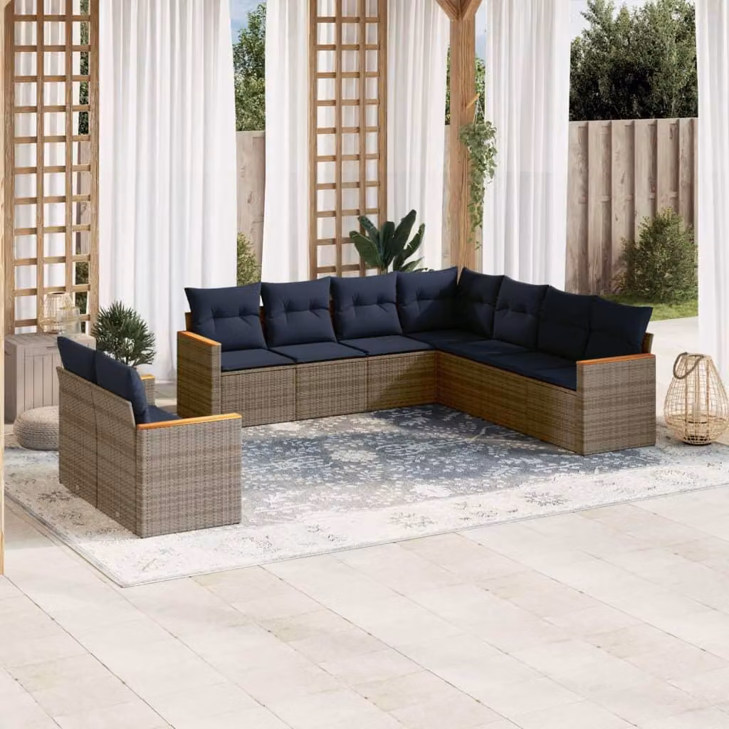 Maison Exclusive - Set di 9 pezzi per giardino con cuscini, grigio, polyrattan