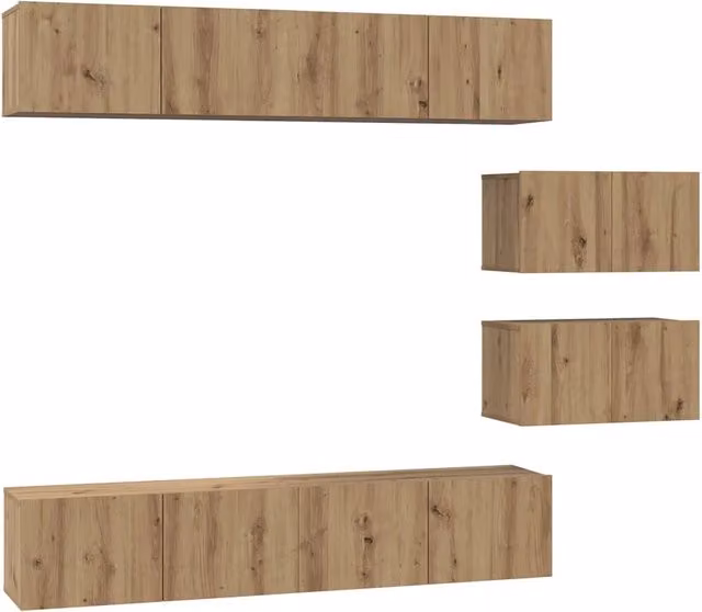Set mobile TV 6 pz | Armadietto TV | Mobile Porta TV Rovere artigianale Legno multistrato
