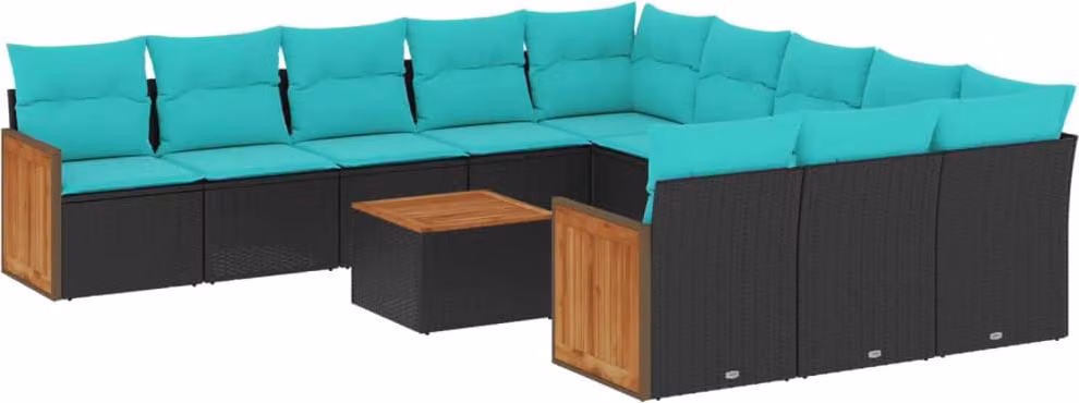 Set Divani da Giardino 12 pz con Cuscini Nero in Polyrattan