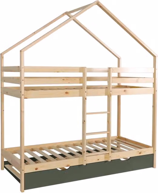 Letto a castello per bambini a forma di casa 190cm in pino naturale