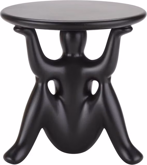 Tavolino rotondo moderno Qeeboo Helpyourself in polietilene nero opaco