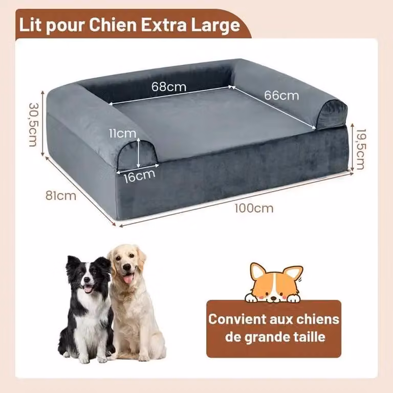 Cuccia ortopedica per cani, realizzata con schiuma viscoelastica e dotata di poggiatesta