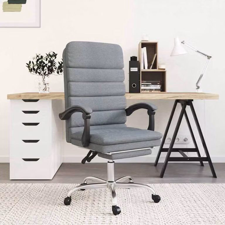 Sedia da ufficio executive reclinabile con massaggio vidaXL in tessuto grigio chiaro