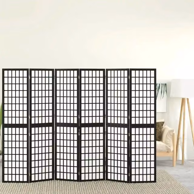 Divisorio Ambienti | Divider per stanze | Paravento Pieghevole 6 Pannelli Stile Giapponese 240x170cm Nero