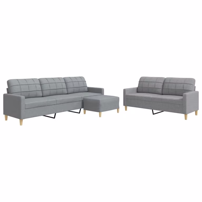 Set di Divani 3 pz con Poggiapiedi Grigio Chiaro in Tessuto