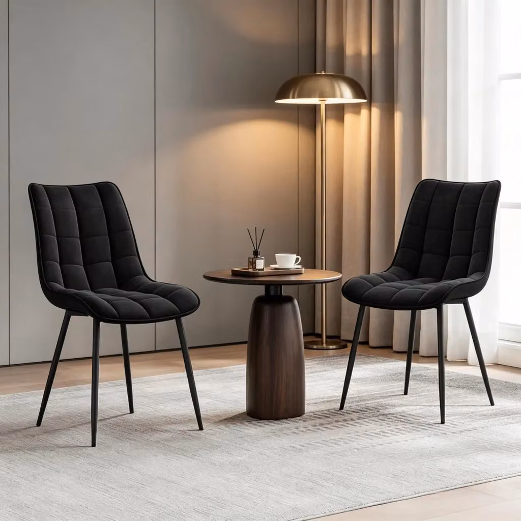 Set di 2 sedie da pranzo MIVRAY in velluto nero con gambe in metallo e legno e schienale imbottito – 2