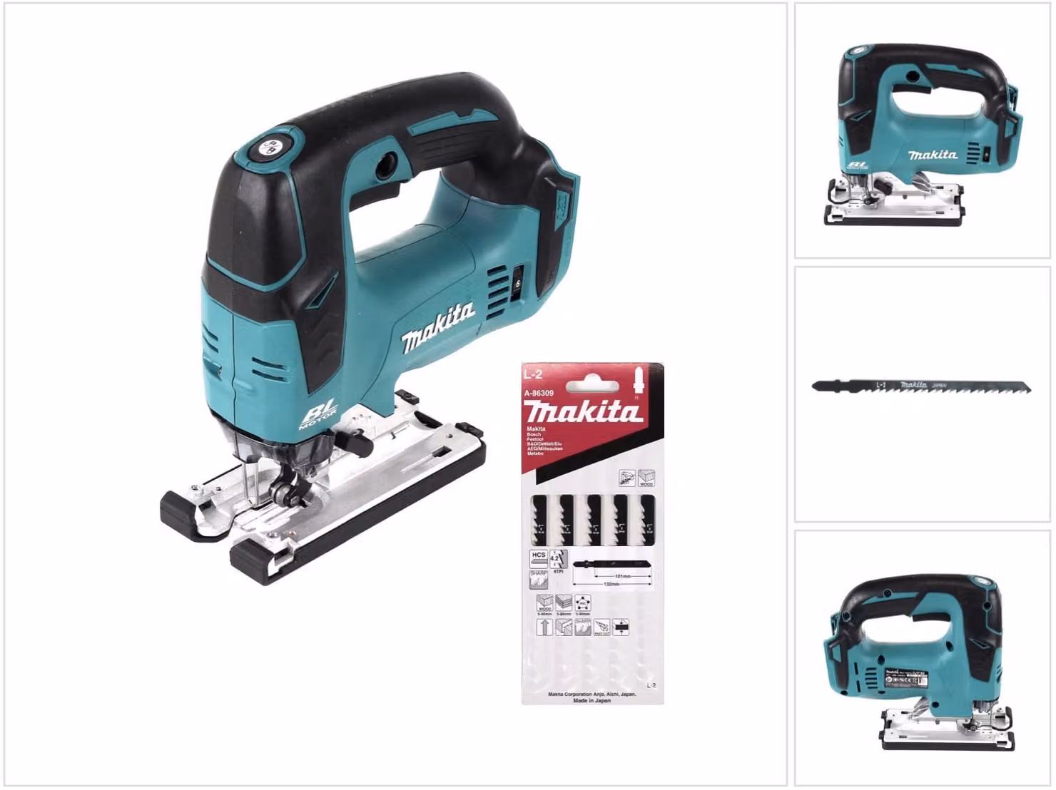 Makita DJV 182 Z Seghetto alternativo brushless a batteria 18V 26mm + Makita L-2 Set di 5 lame da seghetto alternativo per legno ( A-86309) - senza batteria, senza caricatore