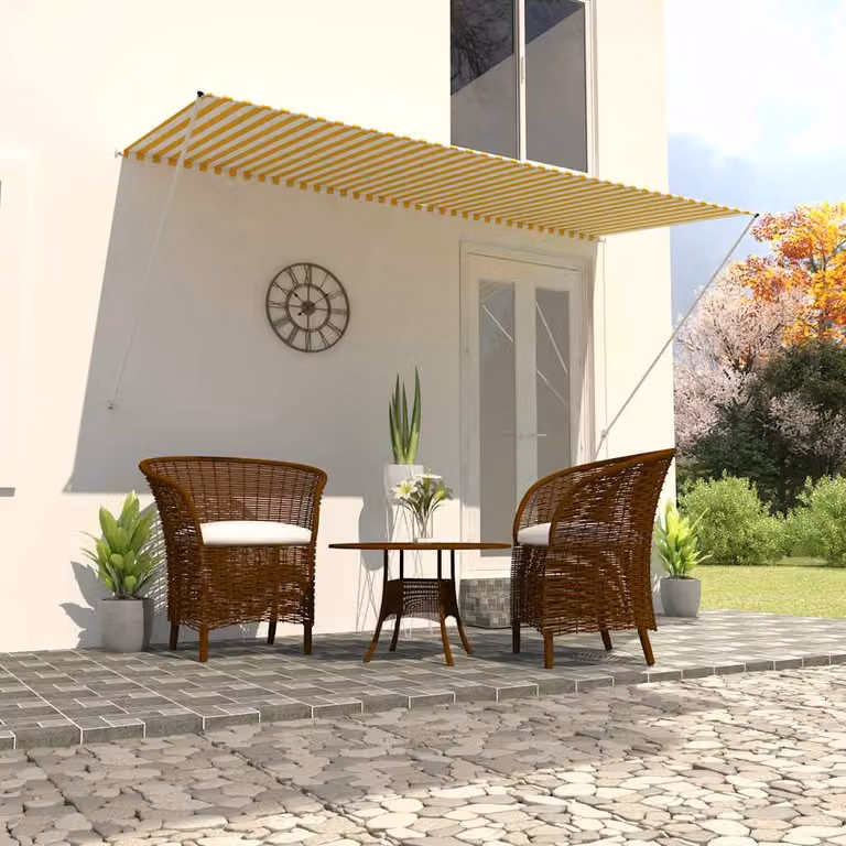 vidaXL Tenda da Sole Retrattile Manuale in Poliestere e Acciaio, Giallo e Bianco, L: 300 cm, P: 150 cm