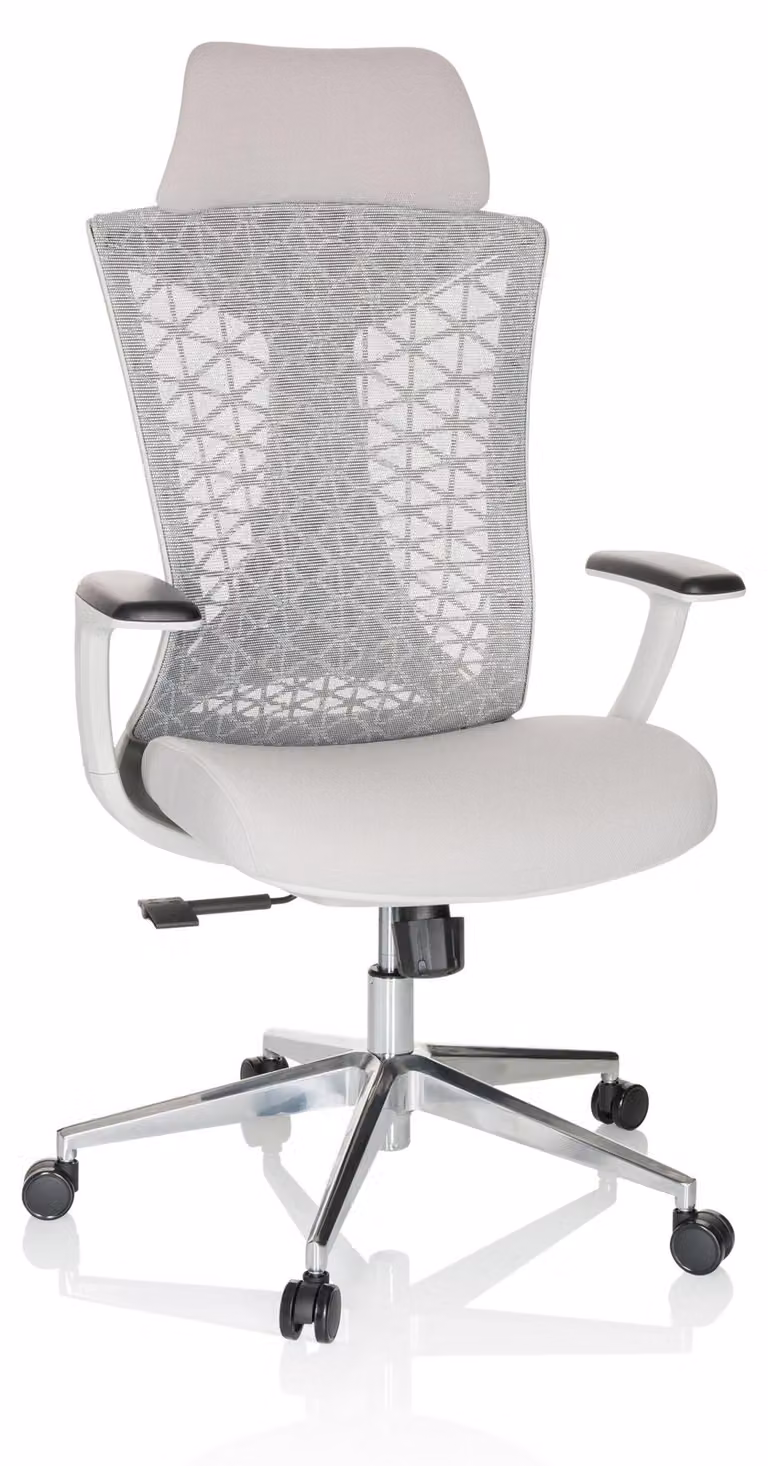 hjh OFFICE Sedia professionale per ufficio FALEO W Sedia da scrivania ergonomica con braccioli in tessuto / mesh grigio Sedia girevole per ufficio, casa