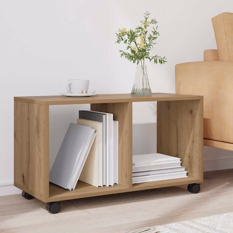Mobiletto con Ruote vidaXL in Rovere Artigianale e Truciolato, Marrone, L: 72 cm, P: 33 cm, H: 42,5 cm
