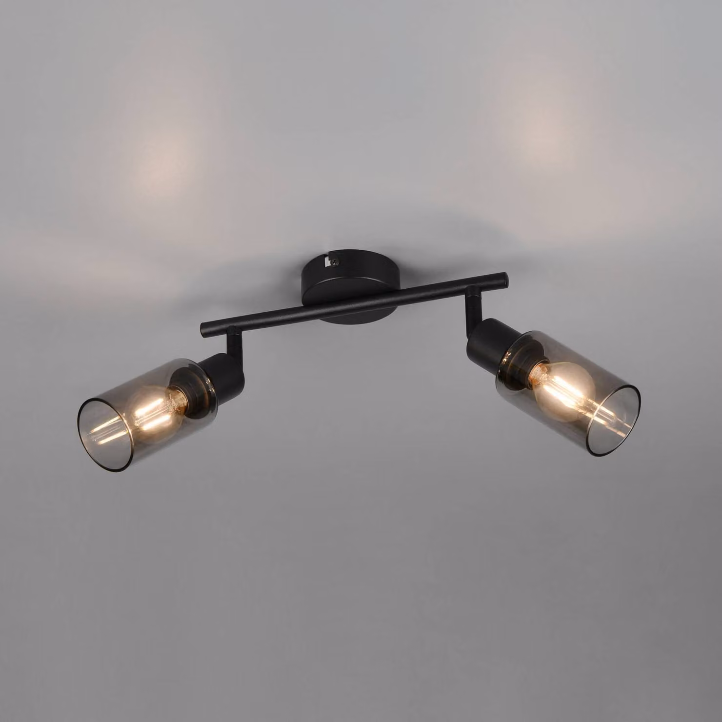 Reality Leuchten Faretto Mars, lunghezza 48 cm, nero opaco, a 2 luci, metallo E14 dimmerabile, Nero, Soggiorno / Sala da pranzo, Metallo, Moderno, Downlight