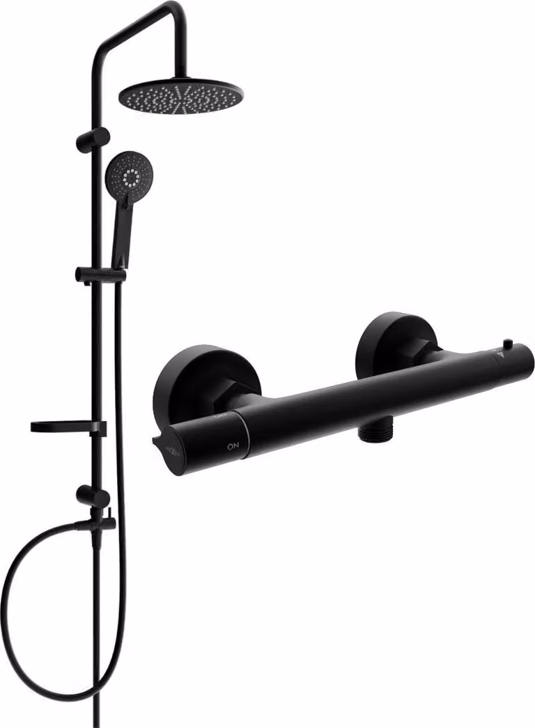 Mexen Carl set doccia esterno con soffione e miscelatore termostatico Slim, nero - 77105240-70