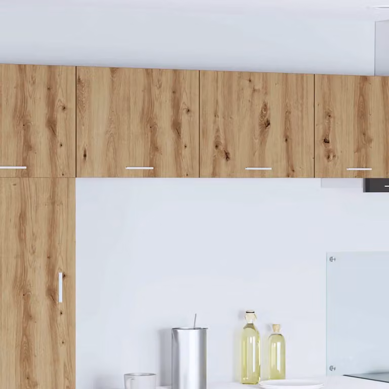 Set di 2 pensili da cucina moderni vidaXL in MDF con ante a battente, colore Rovere e Bianco