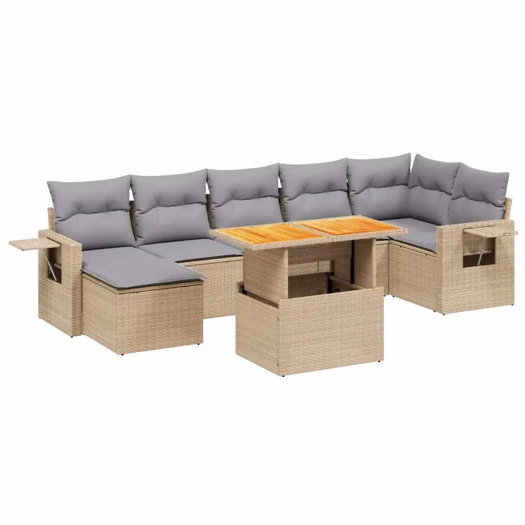 vidaXL Set Divano da Giardino 8 pz in Polyrattan Beige con Cuscini e Tavolino da Esterno – 2