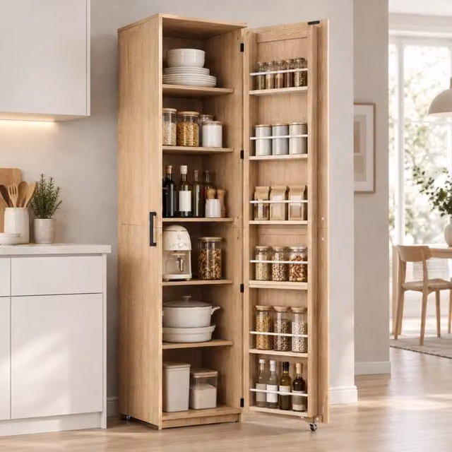 Mobile alto in MDF con ripiani regolabili e porta, 40×40×183 cm, salotto, sala da pranzo e bagno