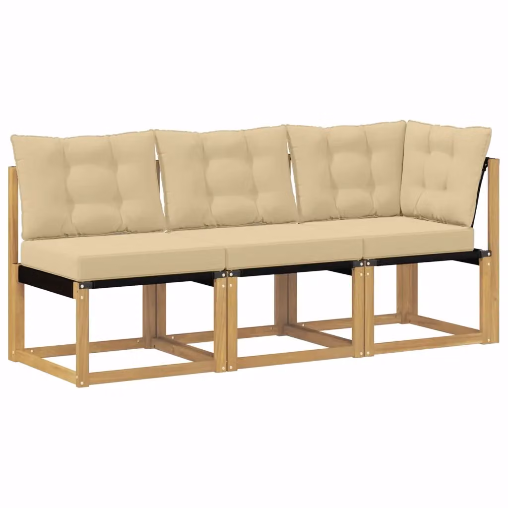 Set di divano modulare da esterno angolare vidaXL in legno di acacia con cuscini bianchi e beige – 2