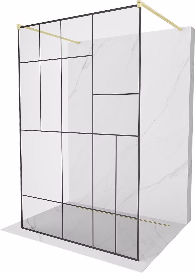 Mexen Kioto parete doccia autoportante 130 x 200 cm, motivo nero 8 mm, oro spazzolato - 800-130-002-55-78