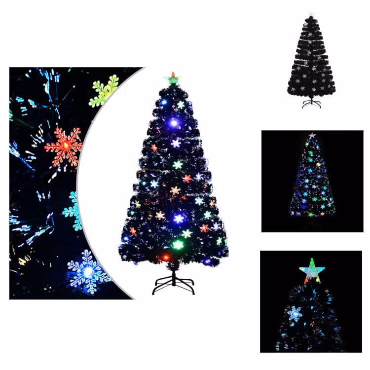 vidaXL Albero di Natale con fiocchi di neve LED nero 120 cm in fibra ottica - Alberi di Natale