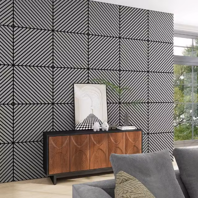 Set di 16 pannelli murali 3D fonoassorbenti NEU.HOLZ con listelli diagonali effetto legno, colore grigio chiaro, copertura 5,76 m², L/P: 60 x 60 cm – 1