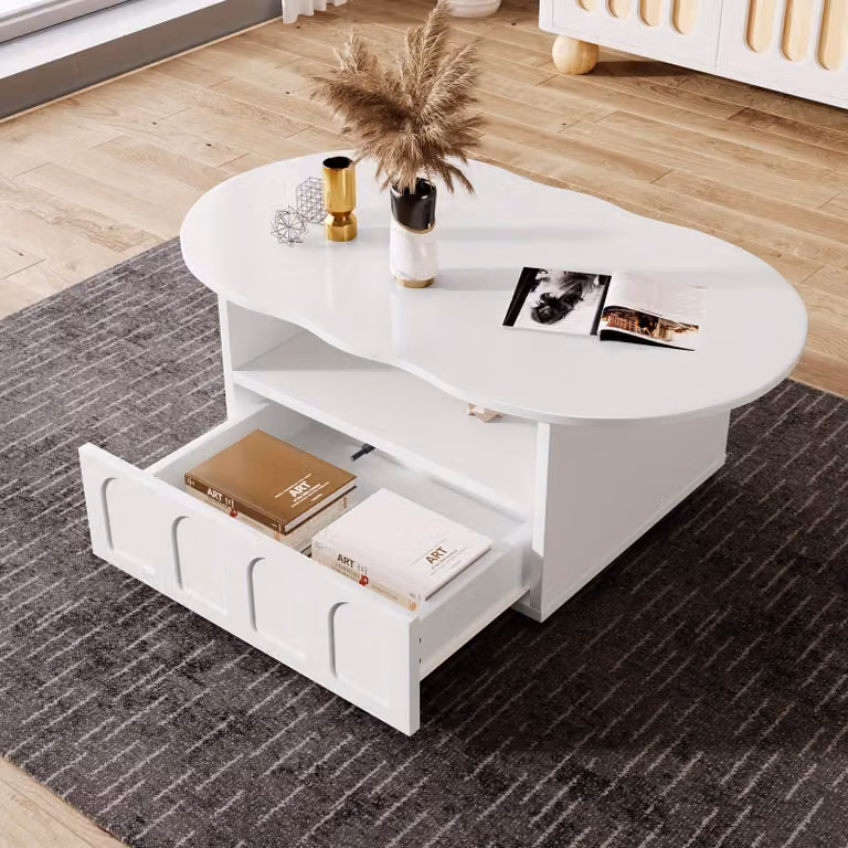 Tavolino a forma di nuvola - Tavolino da caffè - Tavolino di servizio - Tavolino contenitore - Tavolino da soggiorno - Bianco - Con cassetti e contenitori