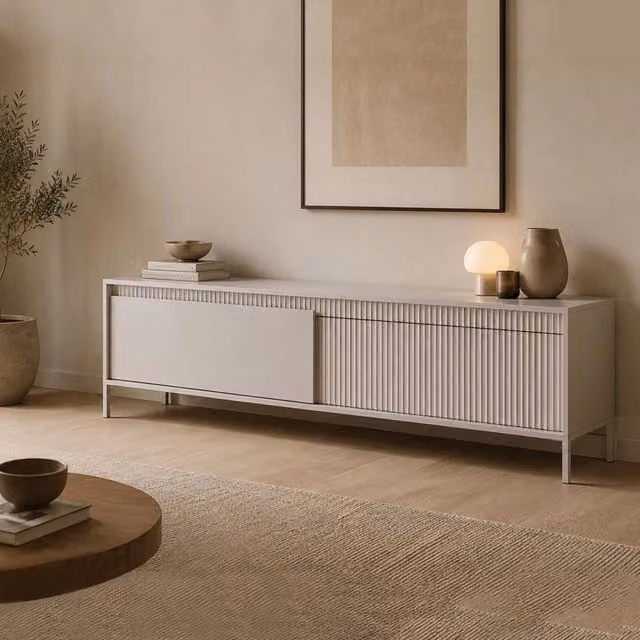 Mobile porta TV Kami DMORA con un ripiano, beige, L: 187 cm, P: 40 cm, H: 53 cm – 1