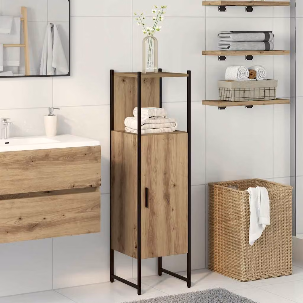 Mobile da bagno vidaXL in legno Rovere marrone con ante a battente, L/P/H: 33 x 33 x 120,5 cm