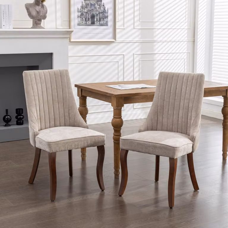 Sedie da pranzo, sedia da cucina, comoda sedia decorativa rivestita in tessuto per sala da pranzo con gambe curve in legno massello, set da 2 pezzi