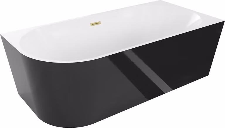 Mexen Mia vasca da bagno angolare destra indipendente 160 x 75 cm, bianca/nera, troppopieno in oro spazzolato - 52691607575P-55