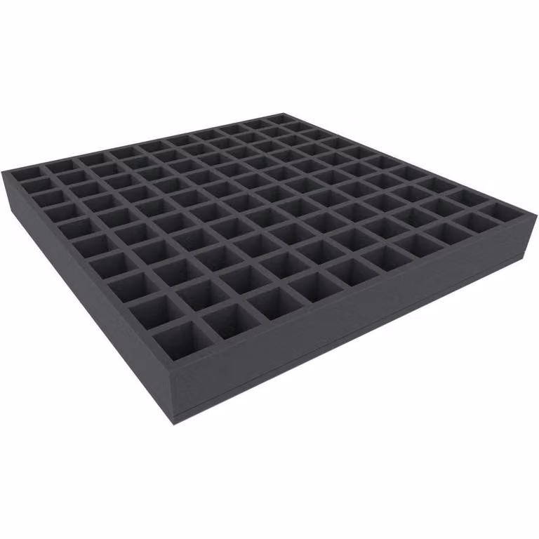 Inserto in schiuma con 100 scomparti, 500x500x60 mm, per miniature e componenti